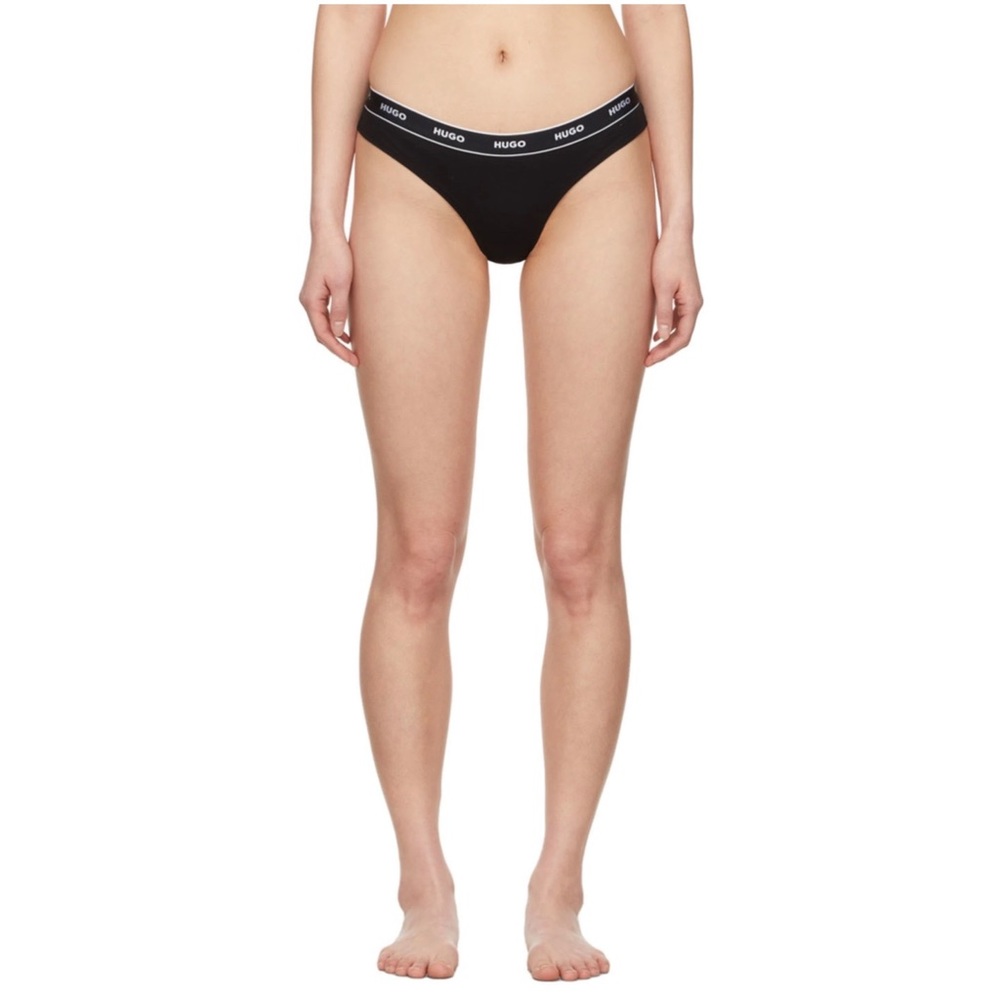HUGO 3-pack cotton black thongs
